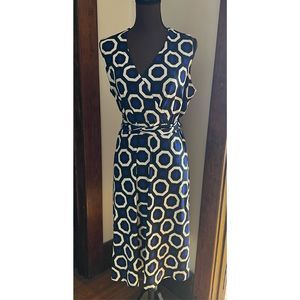 INC International Concepts Navy and White Hexagon Midi Dress